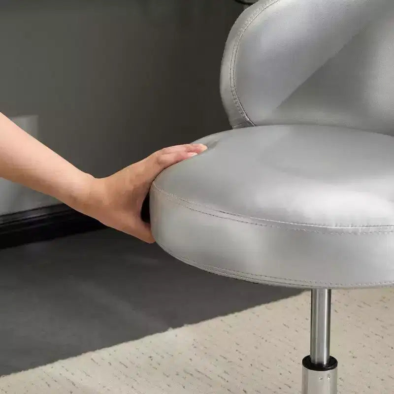 Chaise de bureau moderne pivotante en PU sans accoudoirs ni roulettes, réglable en hauteur, avec support dorsal, coloris blanc et marron