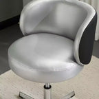 Chaise de bureau moderne pivotante en PU sans accoudoirs ni roulettes, réglable en hauteur, avec support dorsal, coloris blanc et marron