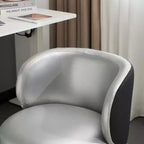 Chaise de bureau moderne pivotante en PU sans accoudoirs ni roulettes, réglable en hauteur, avec support dorsal, coloris blanc et marron