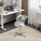 Chaise de bureau moderne pivotante en PU sans accoudoirs ni roulettes, réglable en hauteur, avec support dorsal, coloris blanc et marron