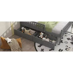 Lit jumeau plate-forme en bois avec barrières de sécurité et 2 tiroirs de rangement, Gris