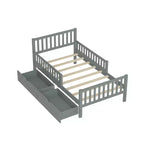 Lit jumeau plate-forme en bois avec barrières de sécurité et 2 tiroirs de rangement, Gris