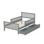Lit jumeau plate-forme en bois avec barrières de sécurité et 2 tiroirs de rangement, Gris