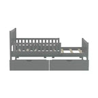 Lit jumeau plate-forme en bois avec barrières de sécurité et 2 tiroirs de rangement, Gris