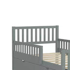 Lit jumeau plate-forme en bois avec barrières de sécurité et 2 tiroirs de rangement, Gris