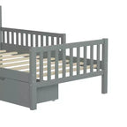 Lit jumeau plate-forme en bois avec barrières de sécurité et 2 tiroirs de rangement, Gris