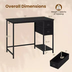 Bureau d'ordinateur avec station de charge, 2 tiroirs en tissu, étagère de rangement et crochet pour casque - Marron rustique et noir