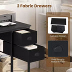Bureau d'ordinateur avec station de charge, 2 tiroirs en tissu, étagère de rangement et crochet pour casque - Marron rustique et noir