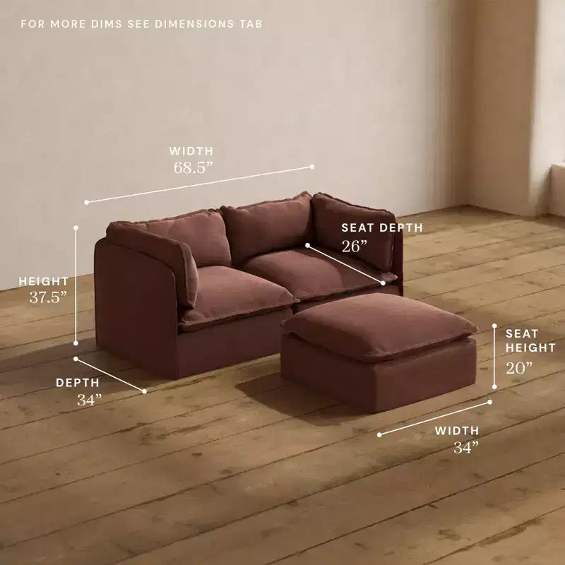 Canapé modulaire lavable 2 places + Pouf | Coussin d'assise et de dossier
