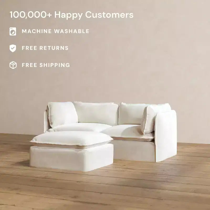 Canapé modulaire lavable 2 places + Pouf | Coussin d'assise et de dossier