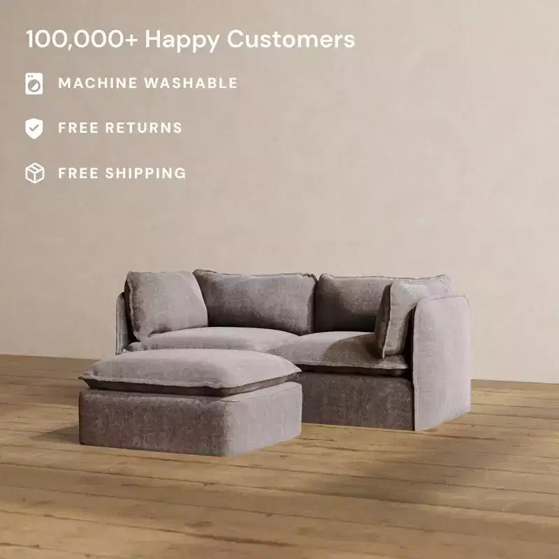 Canapé modulaire lavable 2 places + Pouf | Coussin d'assise et de dossier