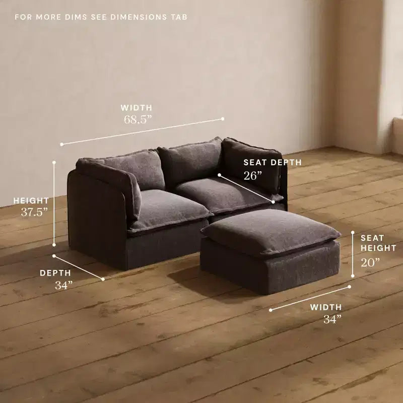 Canapé modulaire lavable 2 places + Pouf | Coussin d'assise et de dossier