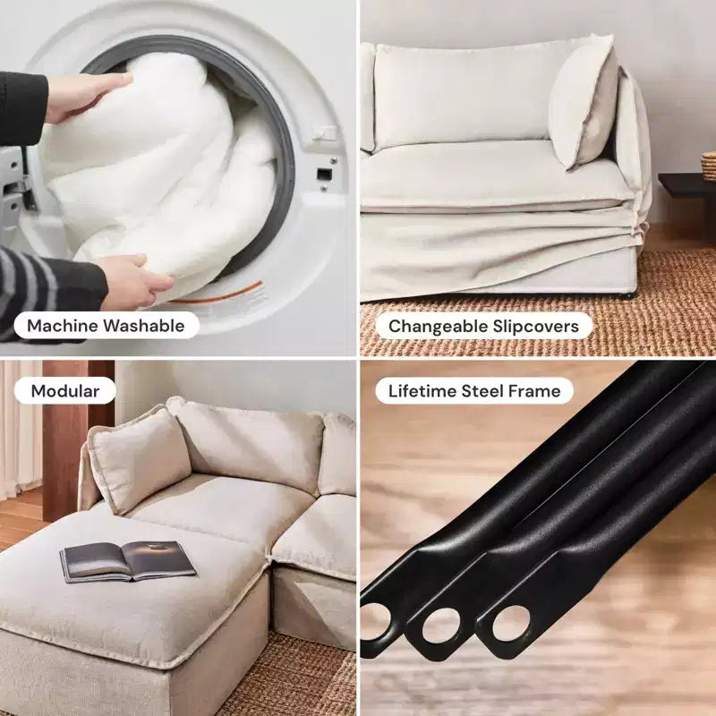 Canapé modulaire lavable 2 places + Pouf | Coussin d'assise et de dossier