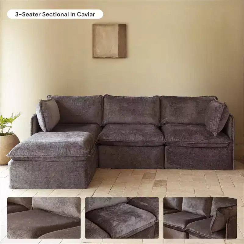 Canapé modulaire lavable 2 places + Pouf | Coussin d'assise et de dossier