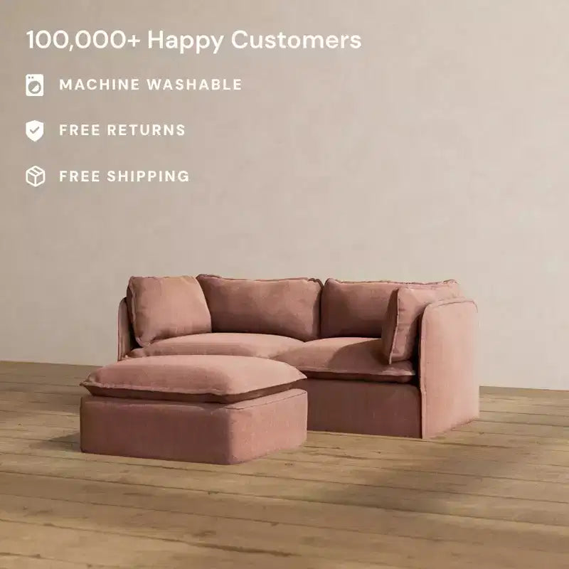 Canapé modulaire lavable 2 places + Pouf | Coussin d'assise et de dossier