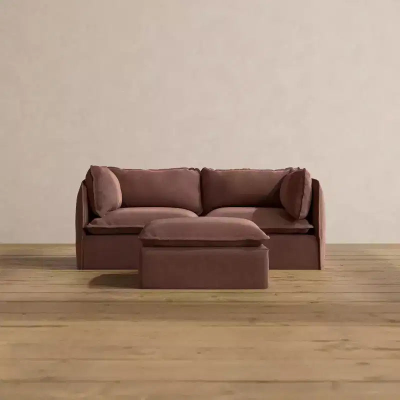 Canapé modulaire lavable 2 places + Pouf | Coussin d'assise et de dossier