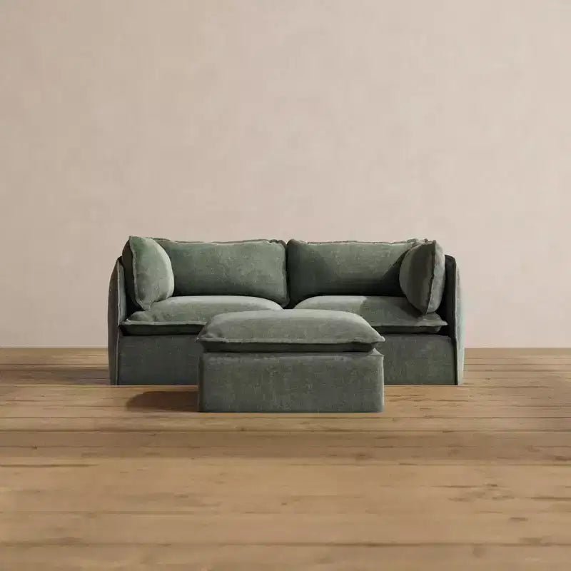 Canapé modulaire lavable 2 places + Pouf | Coussin d'assise et de dossier