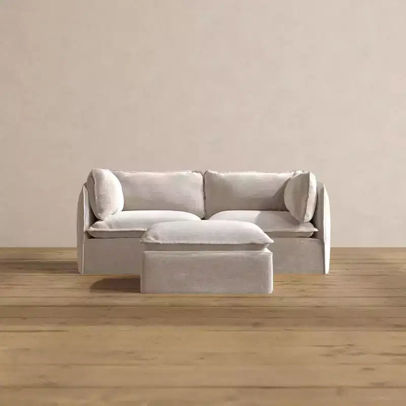 Canapé modulaire lavable 2 places + Pouf | Coussin d'assise et de dossier