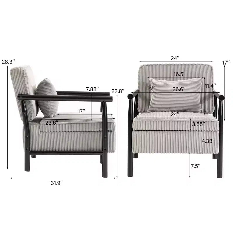 Fauteuil d'appoint rembourré Mid-Century Modern avec siège de rangement et oreiller