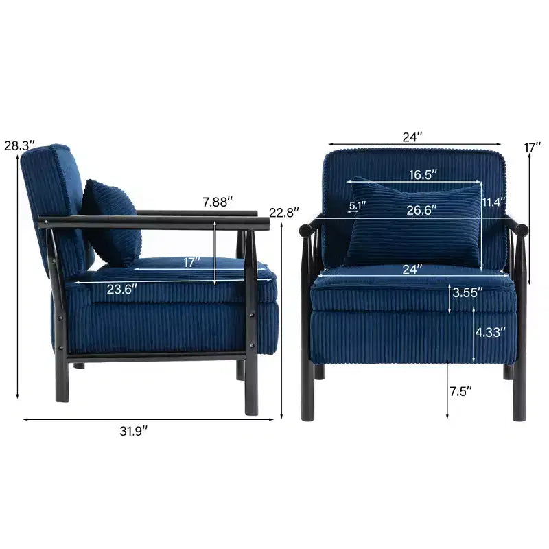 Fauteuil d'appoint rembourré Mid-Century Modern avec siège de rangement et oreiller