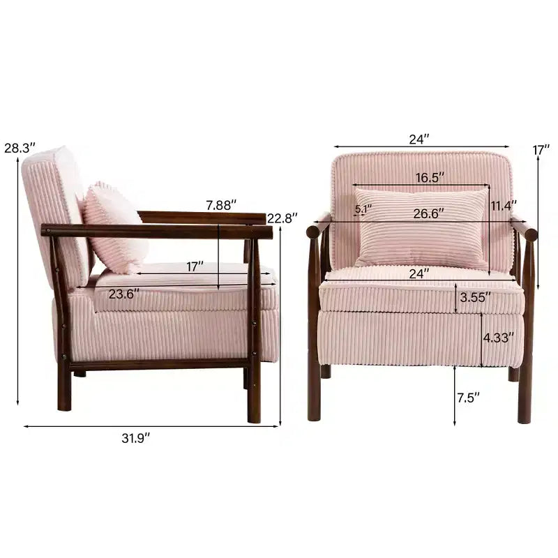 Fauteuil d'appoint rembourré Mid-Century Modern avec siège de rangement et oreiller