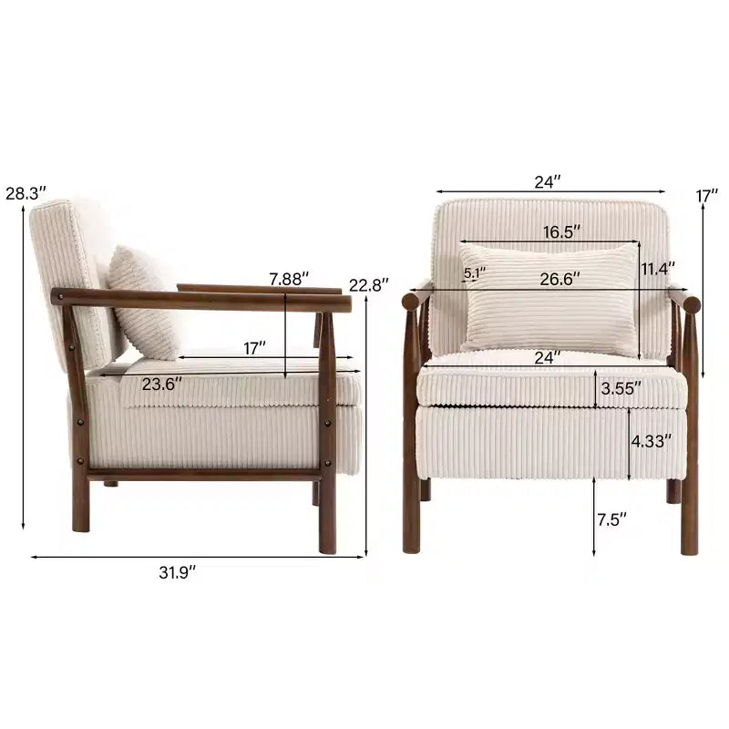 Fauteuil d'appoint rembourré Mid-Century Modern avec siège de rangement et oreiller
