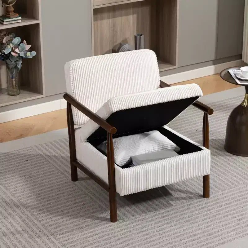 Fauteuil d'appoint rembourré Mid-Century Modern avec siège de rangement et oreiller