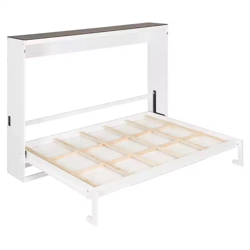 Lit escamotable Queen Size, Lit mural pliable avec prises de courant et ports USB pour chambre à coucher, petits appartements, gain de place