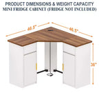 Meuble d'angle de bar avec espace pour réfrigérateur, Station de café d'angle pour la maison