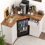 Meuble d'angle de bar avec espace pour réfrigérateur, Station de café d'angle pour la maison