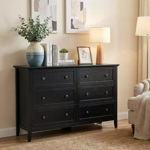 Karl Home 47 Inch Six Drawer Cabinet with Double Row Dual Handles Frame Design Melamine Finish