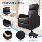 39.8 Fauteuil Inclinable pour Adultes, Fauteuil Relax Réglable en Cuir PU avec Dossier Haut, Poche Latérale, Siège Rembourré pour Salon et Home Cinéma