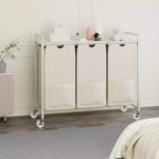Trieur à linge avec roulettes et sacs amovibles, Chariot de rangement roulant à 3 bacs avec étagère pour chambre, salle de bain, dortoir, Panier à linge 33 peu encombrant