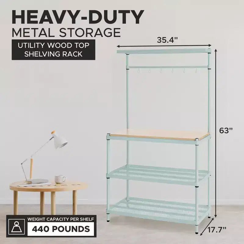 Étagère de rangement en métal avec plateau en bois pour garage et cuisine, 90 x 45 x 160 cm, blanc