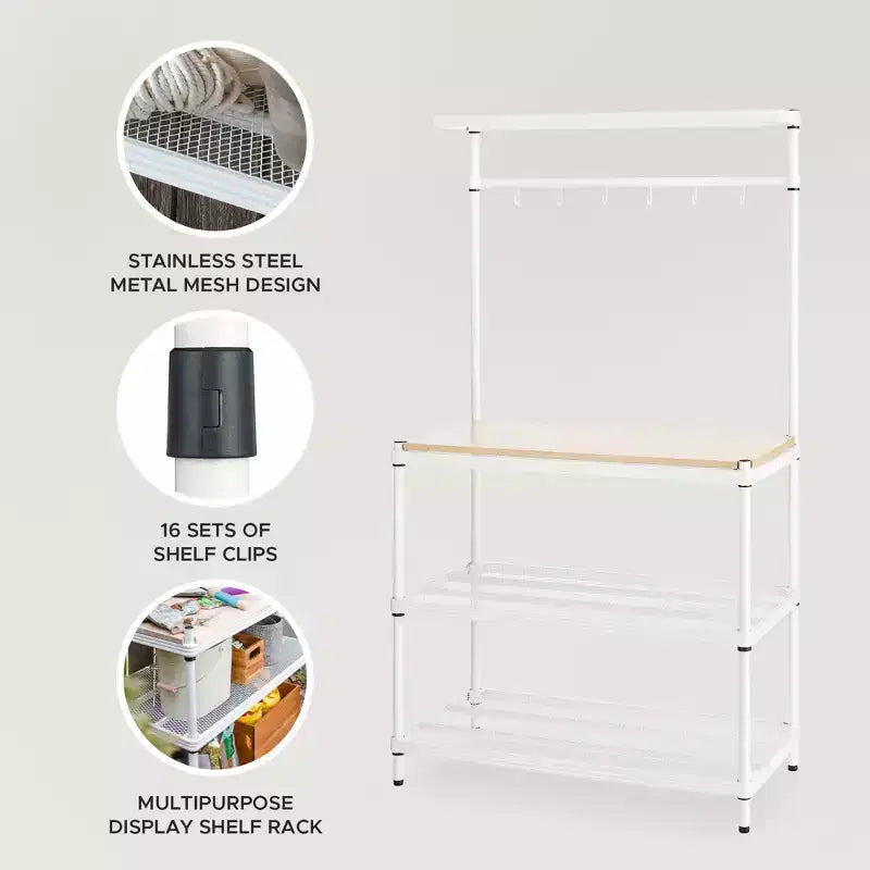 Étagère de rangement en métal avec plateau en bois pour garage et cuisine, 90 x 45 x 160 cm, blanc