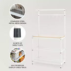 Étagère de rangement en métal avec plateau en bois pour garage et cuisine, 90 x 45 x 160 cm, blanc