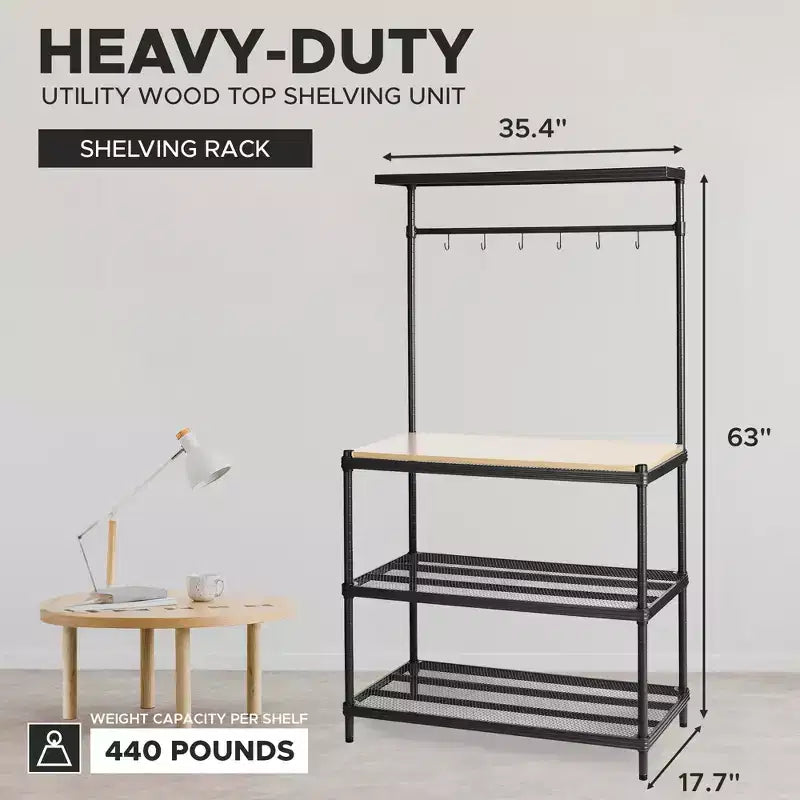 Étagère de rangement en métal avec plateau en bois pour garage et cuisine, 90 x 45 x 160 cm, blanc