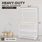 Étagère de rangement en métal avec plateau en bois pour garage et cuisine, 90 x 45 x 160 cm, blanc