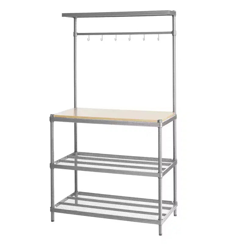 Étagère de rangement en métal avec plateau en bois pour garage et cuisine, 90 x 45 x 160 cm, blanc
