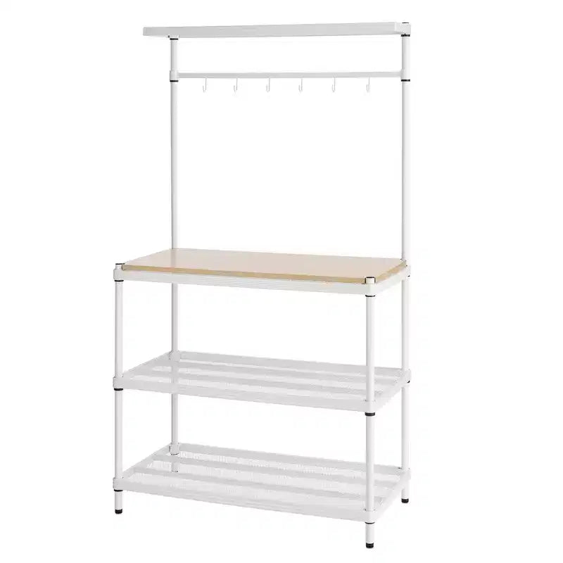Étagère de rangement en métal avec plateau en bois pour garage et cuisine, 90 x 45 x 160 cm, blanc