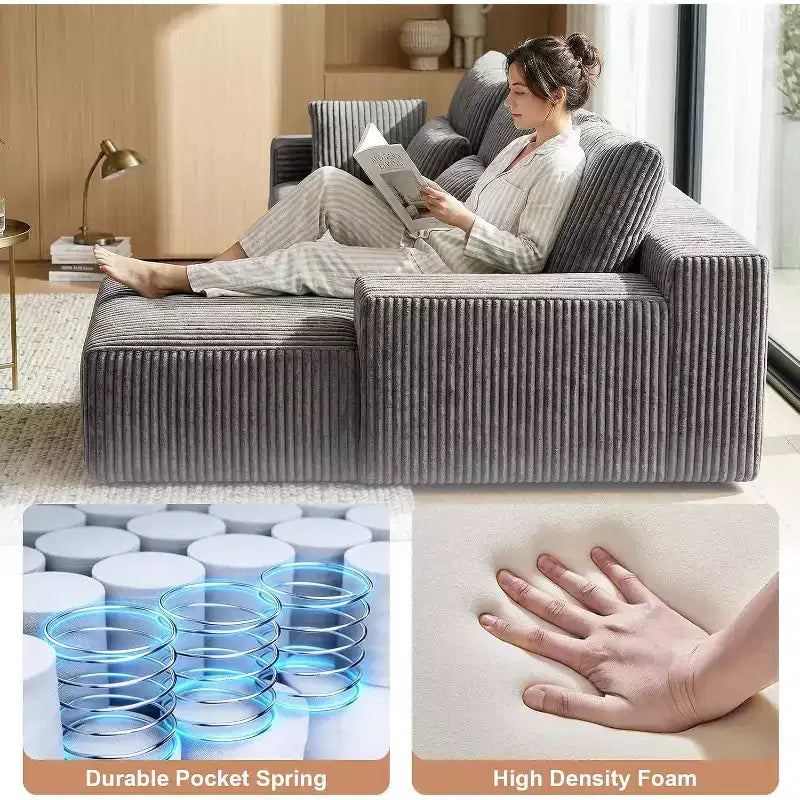 Canapé modulable 107,5, canapé sans accoudoirs en forme de L avec méridienne et coussin pour salon, gris