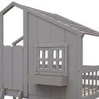 Lit mezzanine cabane de taille double, lit mezzanine cabane en bois avec échelle et barrières de sécurité pour enfants