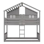 Lit mezzanine cabane de taille double, lit mezzanine cabane en bois avec échelle et barrières de sécurité pour enfants