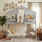 Lit mezzanine cabane de taille double, lit mezzanine cabane en bois avec échelle et barrières de sécurité pour enfants