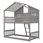 Lit mezzanine cabane de taille double, lit mezzanine cabane en bois avec échelle et barrières de sécurité pour enfants