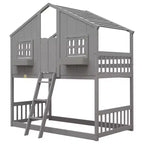 Lit mezzanine cabane de taille double, lit mezzanine cabane en bois avec échelle et barrières de sécurité pour enfants