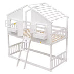Lit mezzanine cabane de taille double, lit mezzanine cabane en bois avec échelle et barrières de sécurité pour enfants