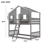 Lit mezzanine cabane de taille double, lit mezzanine cabane en bois avec échelle et barrières de sécurité pour enfants