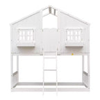 Lit mezzanine cabane de taille double, lit mezzanine cabane en bois avec échelle et barrières de sécurité pour enfants