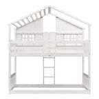 Lit mezzanine cabane de taille double, lit mezzanine cabane en bois avec échelle et barrières de sécurité pour enfants